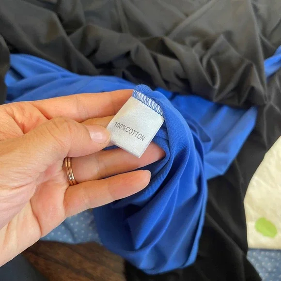 Max Mara Black Cobalt Blue Asymmetric Long Sleeve Draped Cotton Dress Large - Picture 2 of 6